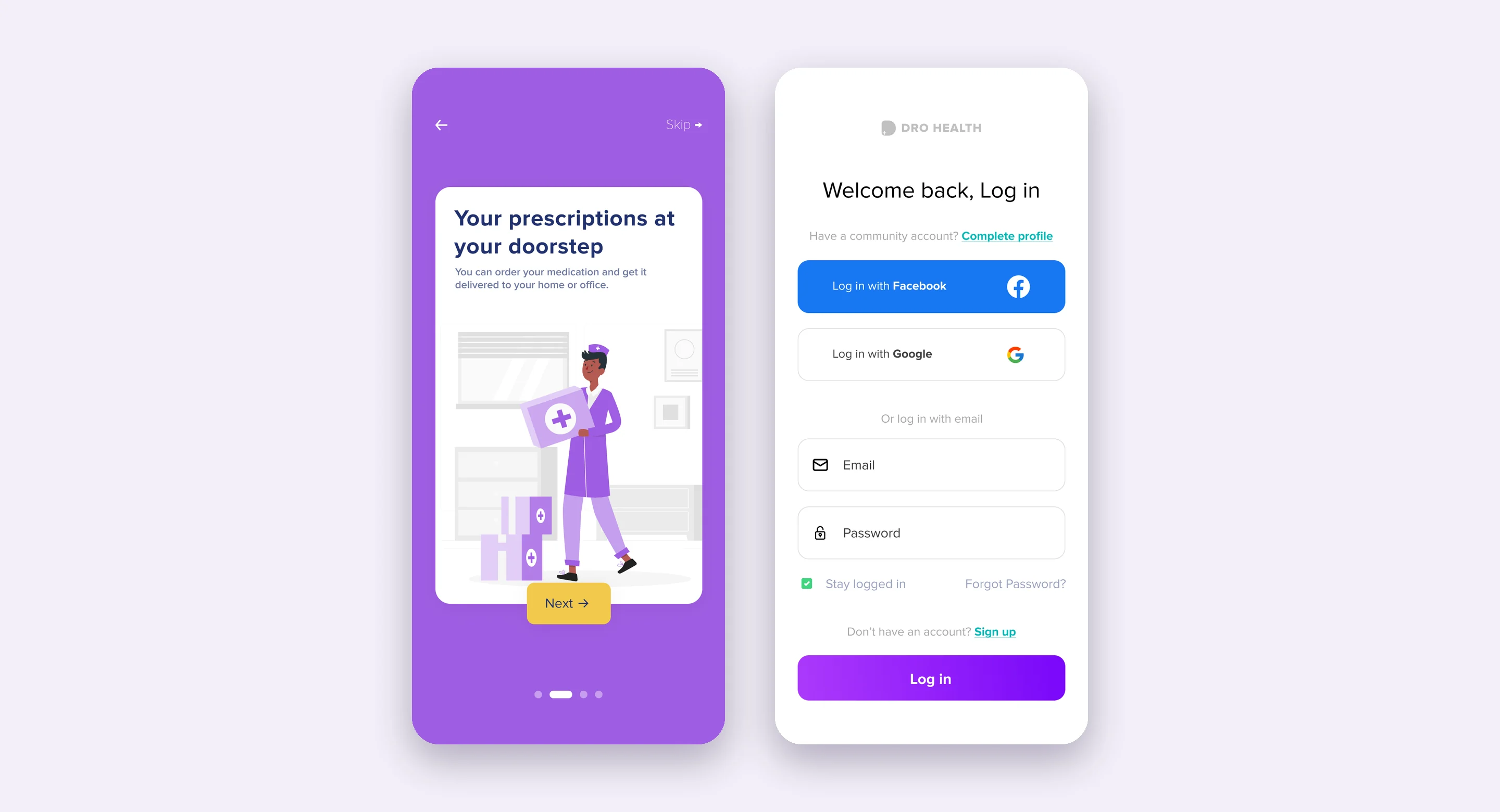 DRO Health sign-up with social login