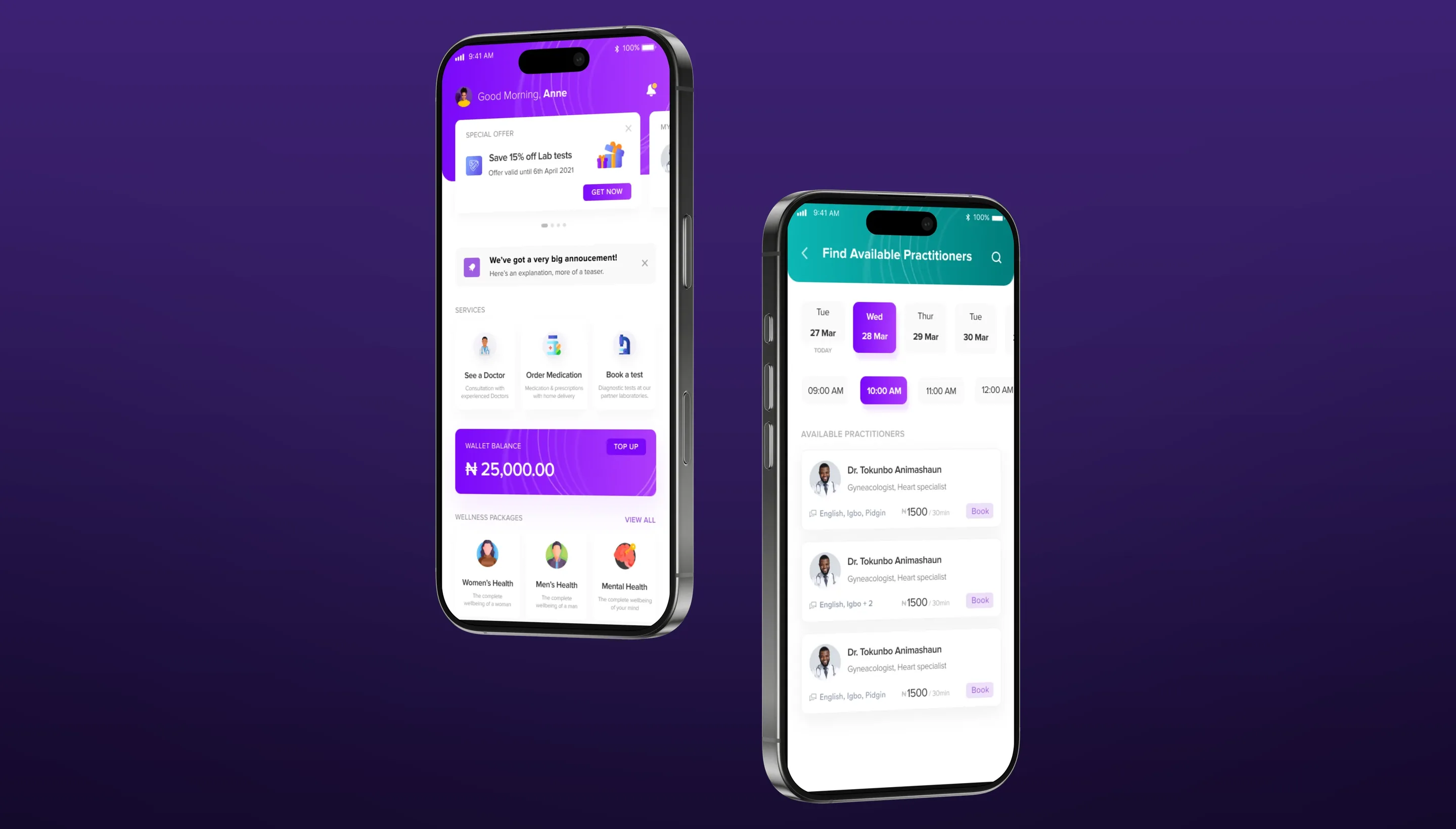 DRO Health home screen and practitioner booking
