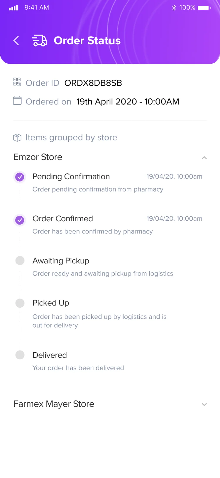 Order status screen