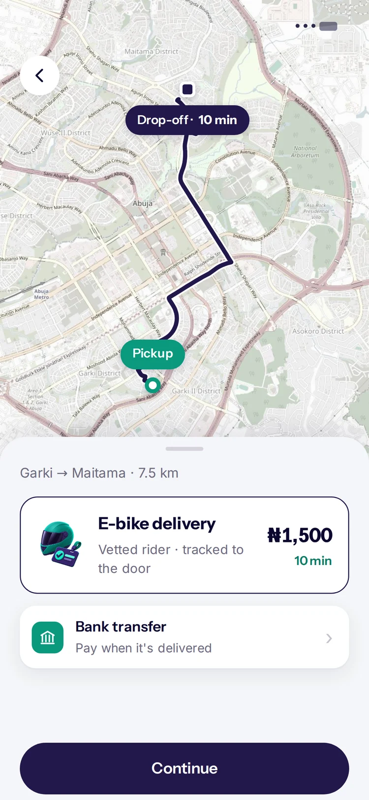 Price and route screen