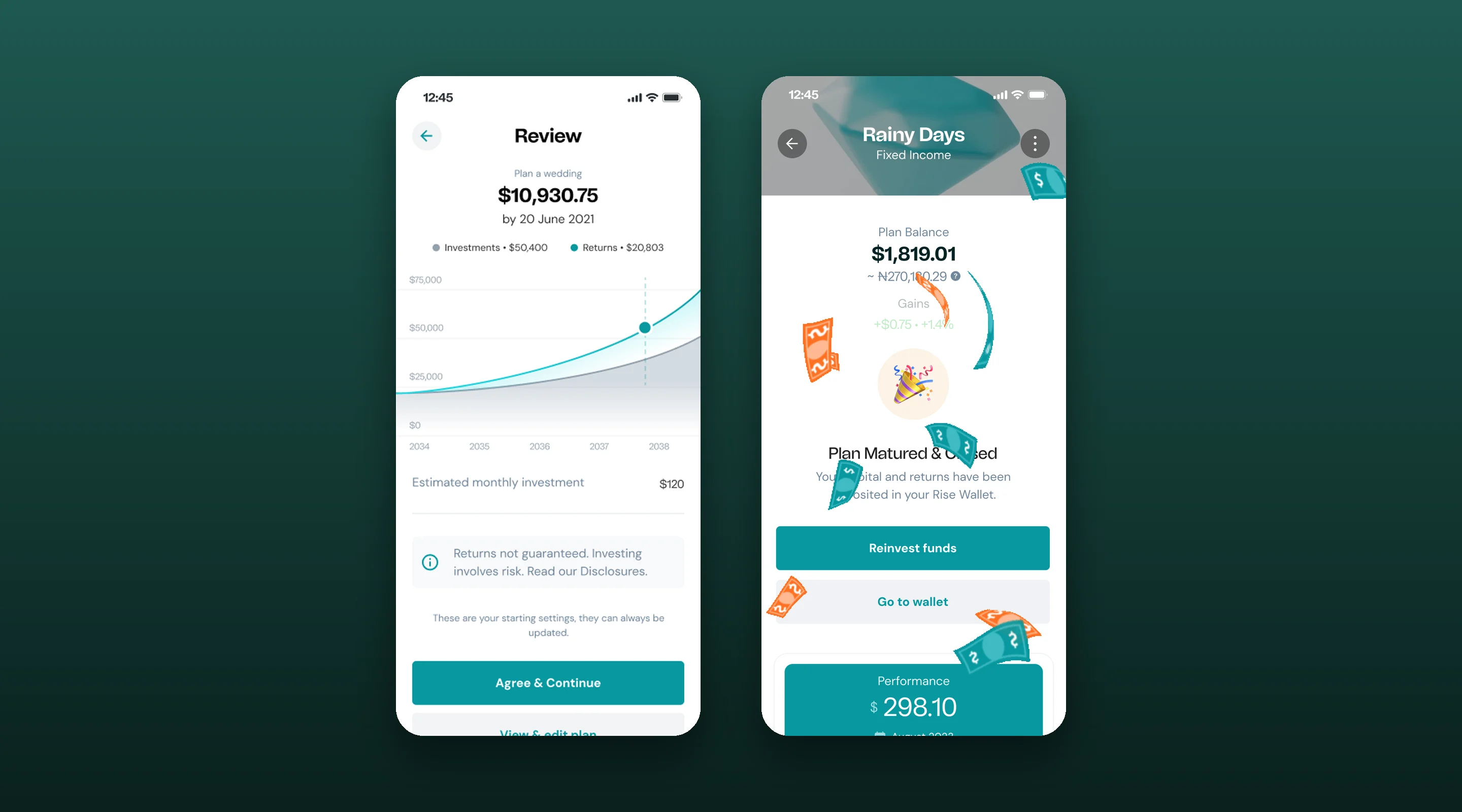 Risevest portfolio breakdown with the colour-coded asset mix