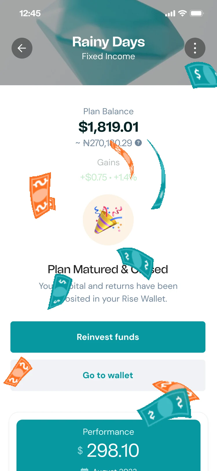Plan matured screen