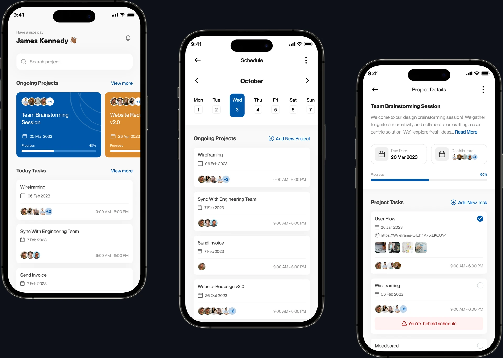 Project management app: schedule and project tracking